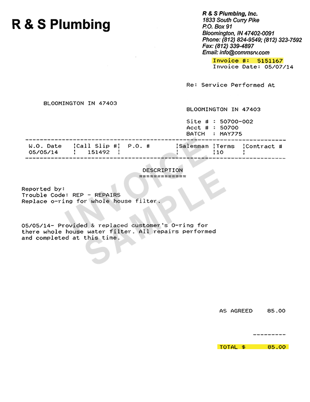 Pay My Bill R S Plumbing Invoices